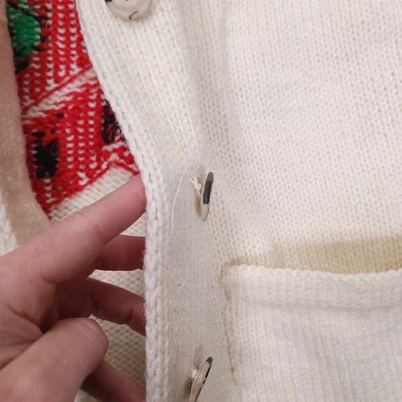 Handmade Vintage Abstract Cat Intarsia Knit Cardigan Sweater Cream Large OOAK - Picture 5 of 9